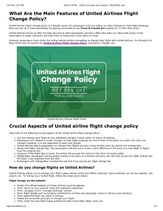 What Are the Main Features of United Airlines Flight Change Policy?