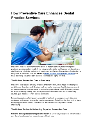 How Preventive Care Enhances Dental Practice Services