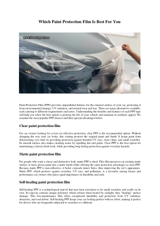 Which Paint Protection Film Is Best For You?