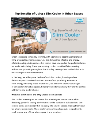 Top Benefits of Using a Slim Cooler in Urban Spaces