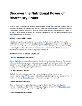 Discover the Nutritional Power of Bharat Dry Fruits