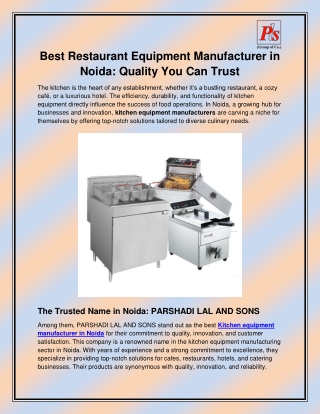 Kitchen equipment manufacturer in Noida