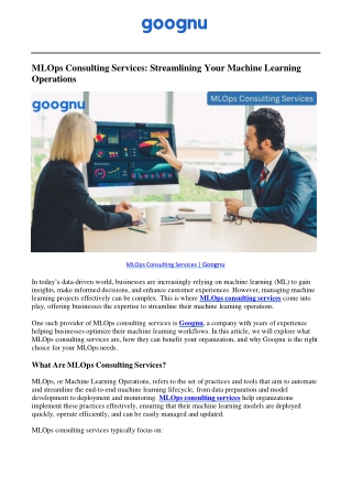 MLOps Consulting Services | Goognu