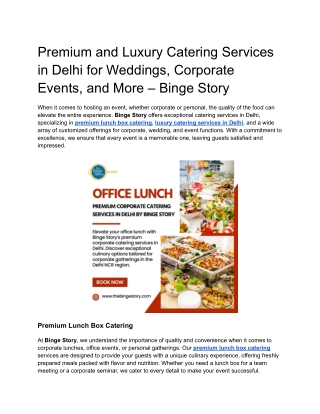 Explore Premium and Luxury Catering Services in Delhi_ Corporate, Wedding, and Event Catering by Binge Story