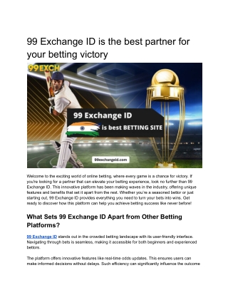 99 Exchange ID is the best partner for your betting victory
