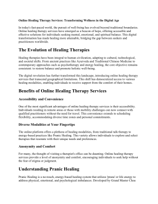 Online Healing Therapy Services: Transforming Wellness in the Digital Age