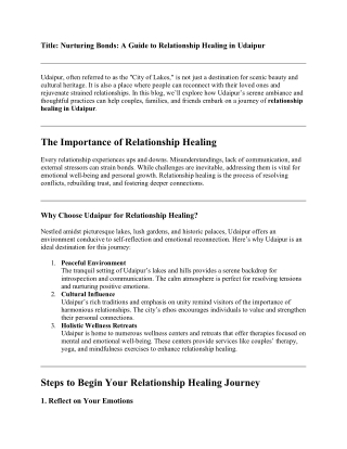 Nurturing Bonds: A Guide to Relationship Healing in Udaipur