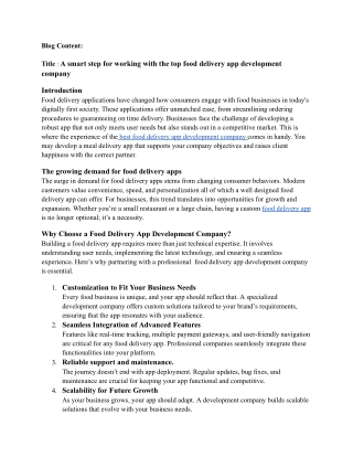 A smart step for working with the top food delivery app development company
