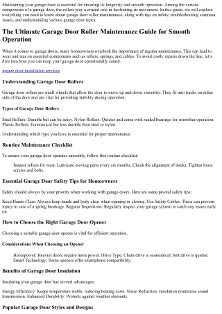 The Ultimate Garage Door Roller Maintenance Guide for Smooth Operation