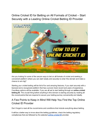 Online Cricket ID for Betting on All Cricket Formats