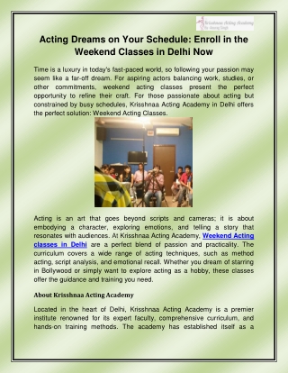 Weekend Acting classes in Delhi