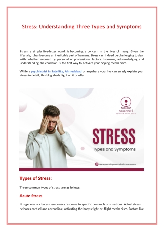 Stress - Understanding Three Types and Symptoms