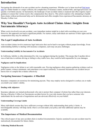 Why You Shouldn't Navigate Auto Accident Claims Alone: Insights from Sacramento