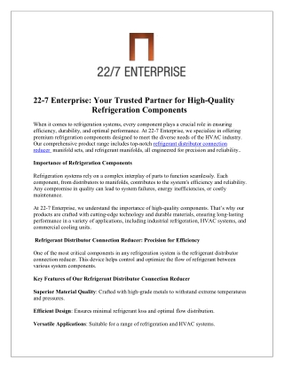 22-7 Enterprise  Your Trusted Partner for High Quality Refrigeration Components 2