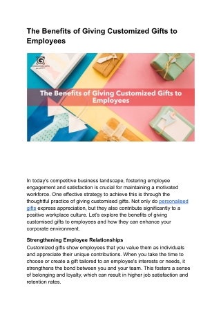 The Benefits of Giving Customized Gifts to Employees