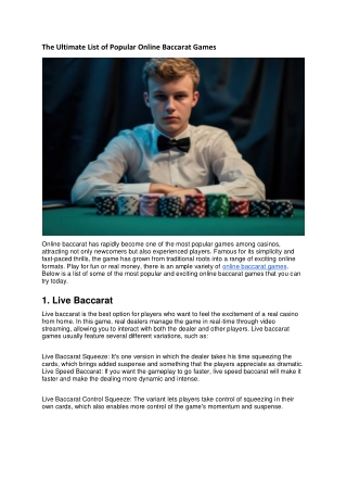 The Ultimate List of Popular Online Baccarat Games