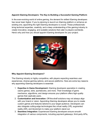 Appoint iGaming Developers: The Key to Building a Successful Gaming Platform