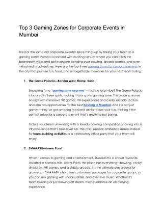Top 3 Gaming Zones for Corporate Event in Mumbai