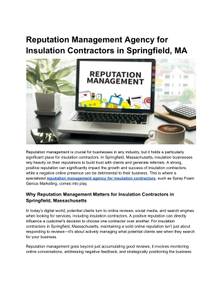 Reputation Management Agency for Insulation Contractors in Springfield, MA