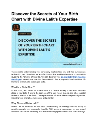 Discover the Secrets of Your Birth Chart with Divine Lalit’s Expertise