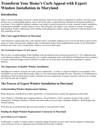 Transform Your Home's Curb Appeal with Expert Window Installation in Maryland