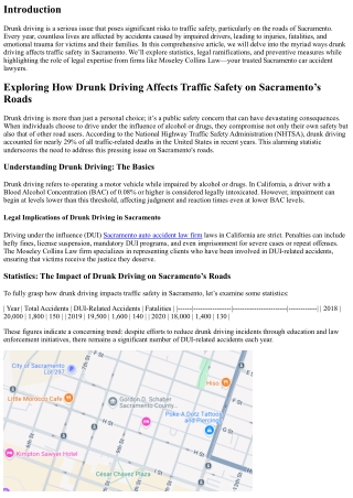 “Exploring How Drunk Driving Affects Traffic Safety on Sacramentos’ Roads”