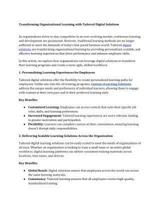 Transforming Organizational Learning with Tailored Digital Solutions