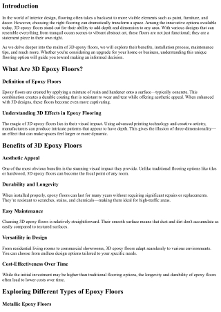 3D Epoxy Floors: Adding Depth and Dimension to Your Spaces