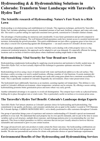 Taravellas Hydro Turf