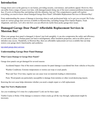 Damaged Garage Door Panel? Affordable Replacement Services in Moreton Bay!