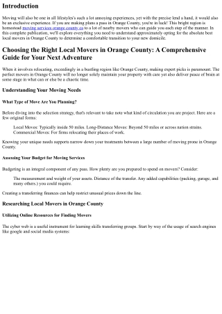Choosing the Right Local Movers in Orange County: A Comprehensive Guide for Your