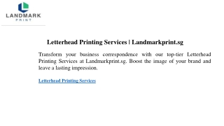 Letterhead Printing Services  Landmarkprint.sg