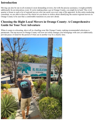 Choosing the Right Local Movers in Orange County: A Comprehensive Guide for Your