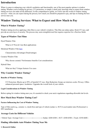 Window Tinting Services: What to Expect and How Much to Pay