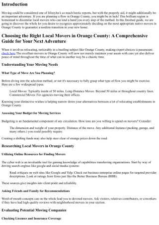 Choosing the Right Local Movers in Orange County: A Comprehensive Guide for Your