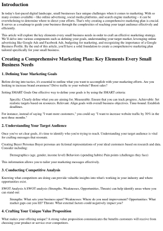 Creating a Comprehensive Marketing Plan: Key Elements Every Small Business Needs