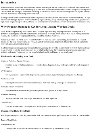 “Why Regular Staining is Key for Long-Lasting Wooden decks”