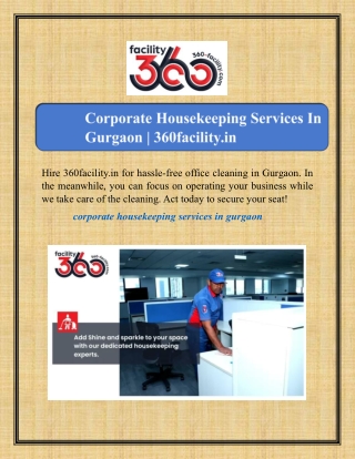 Corporate Housekeeping Services In Gurgaon | 360facility.in