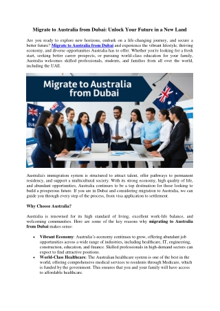 Migrate to Australia from Dubai: Unlock Your Future in a New Land