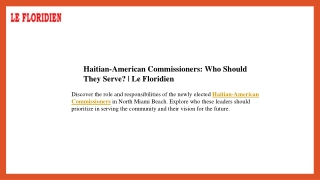 Haitian-American Commissioners Who Should They Serve Le Floridien