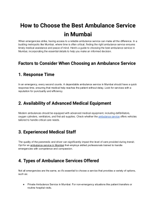 How to Choose the Best Ambulance Service in Mumbai