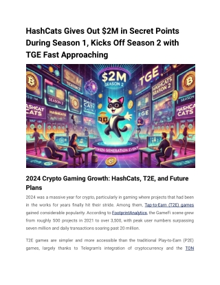 HashCats Gives Out $2M in Secret Points During Season 1, Kicks Off Season 2 with TGE Fast Approaching