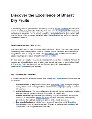 Discover the Excellence of Bharat Dry Fruits
