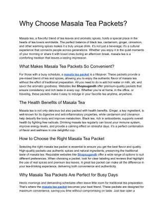 Why Choose Masala Tea Packets