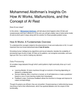 Mohammed Alothman’s Insights On How AI Works, Malfunctions, and the Concept of A