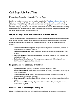 Call Boy Job Part Time