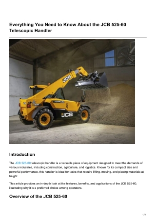 Everything You Need to Know About the JCB 52560 Telescopic Handler