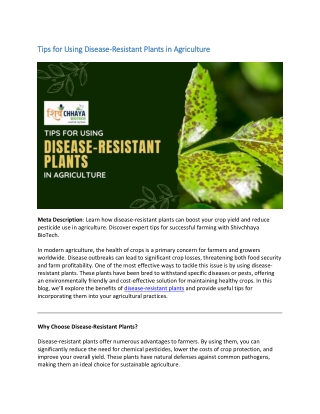 Tips for Using Disease-Resistant Plants in Agriculture