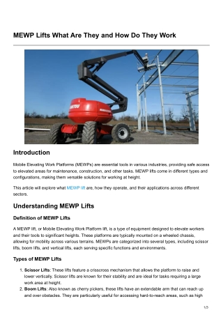 MEWP Lifts What Are They and How Do They Work