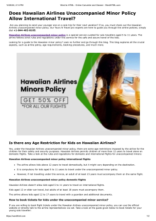 Hawaiian Airlines Unaccompanied Minor Policy | Tours N Travel Pro